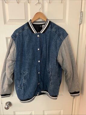 H&M Denim Blue and Gray Bomber Jacket